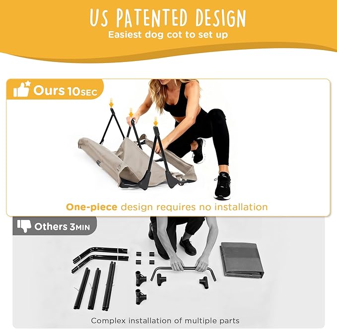 CANINE CANYON Upgraded Non-Slip Daisy Cot, Large Foldable Elevated Dog Bed, Portable Raised Outdoor Folding Dog Cot for Camping/Home, Chew Proof Waterproof Heavy Duty Up to 160 Lbs, Brown, 43"x27"