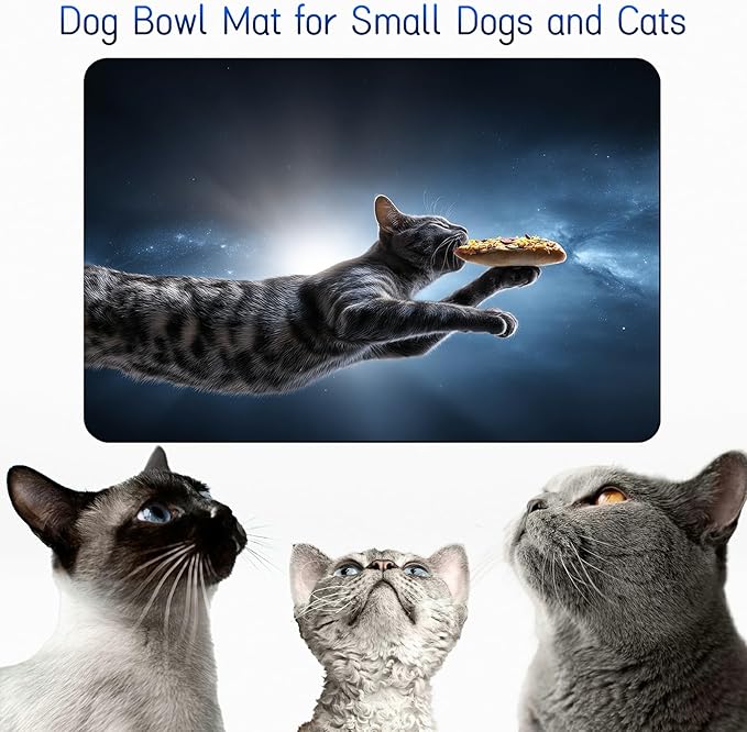 Dog Food Mat, 19.6" x 23.6" Absorbent Pet Feeding Mat for Food and Water, Waterproof Diatom Mud Pet Placemat with Non-Slip Rubber Backing, Easy Clean Cat Bowl Mat for Floors - Gray Cat Galaxy