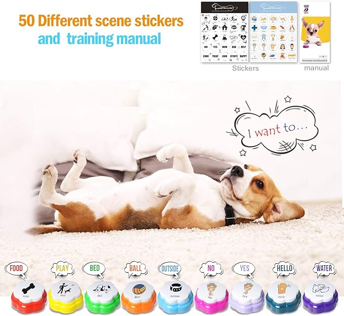 Dog Buttons for Communication, 9pcs Recordable Talking Buttons Set with Mat & Stickers, Pet Training Buttons for Dogs & Cats, Speaking Buttons