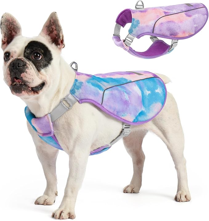 KYEESE Dog Cooling Vest, Breathable Mesh Dog Cooling Shirt for Small Dogs with D-Ring, Sun Protection Reflective Dogs Cooler Jacket with Adjustable Buckle for Summer Hiking Walking, Purple, S