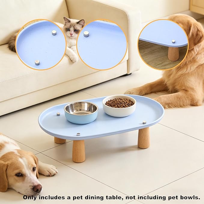 Generic Cat Bowl Raised Stand Rack to Protect Cat Neck Sturdy Non Slip Stable for Feeder Stand Elevated Holder, Blue 31cmx17cm