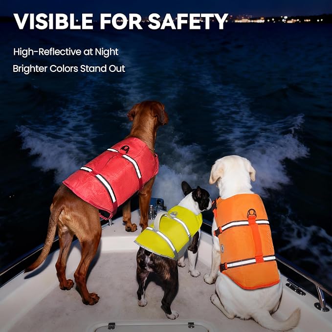 VIVAGLORY Rip Stop Dog Life Vest, Swimming Vest with Handle, Buoyancy for Doggy Puppy, Dog Life Jacket for Swimming & Boating, S, Yellow Grey