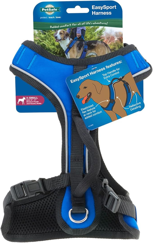 PetSafe EasySport Dog Harness Adjustable, Padded Dog Harness with Control Handle and Reflective Piping Extra Small, Blue