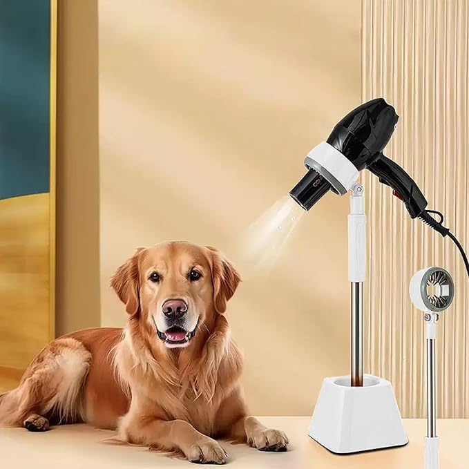 MANON ROSA Pet Hair Dryer Stand with Heavy Base – 360° Rotating Adjustable Hands-Free Dog Blow Drying & Hair Dryer Holder, Height Adjustable Lazy Stand for Dog Cat (White)