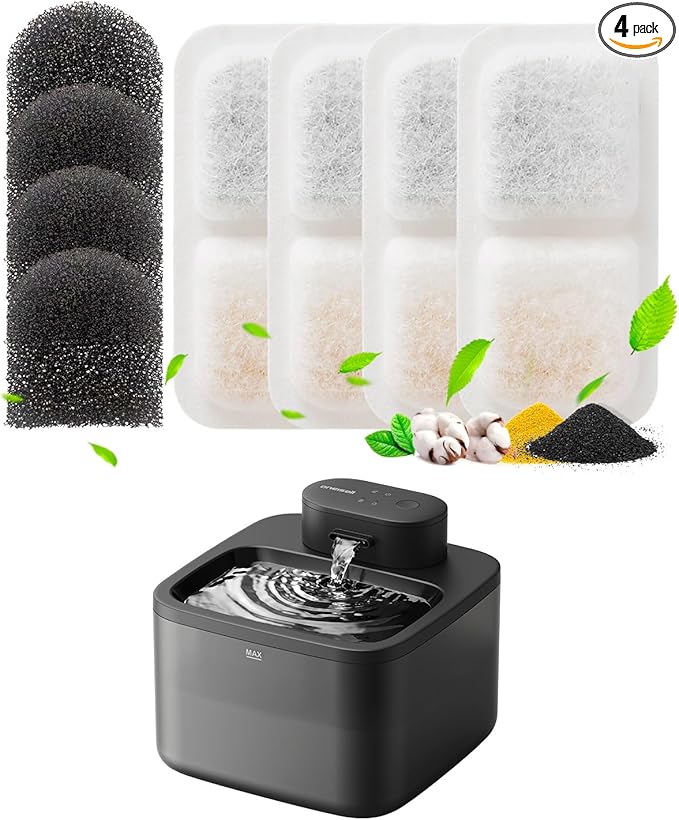 oneisall 4 Replacement Filters for Cat Water Fountain PW13 PW14, 2 Months Set of Replacement Filters for Ultra Quiet Pet Water Fountain, White 4 Count (Pack of 1)