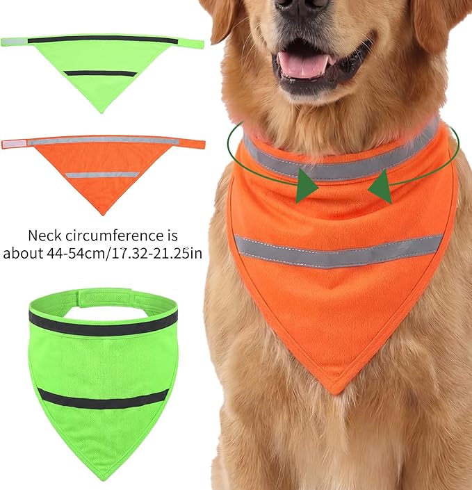 2-Pack Reflective Dog Scarf, High Visibility Pet Collar Adjustable Dog Bandanas with Closure, Hunting Vest Gear for Night Walking, Camping, and Outdoor Activities, Fits Neck Size 16-20.5 Inches