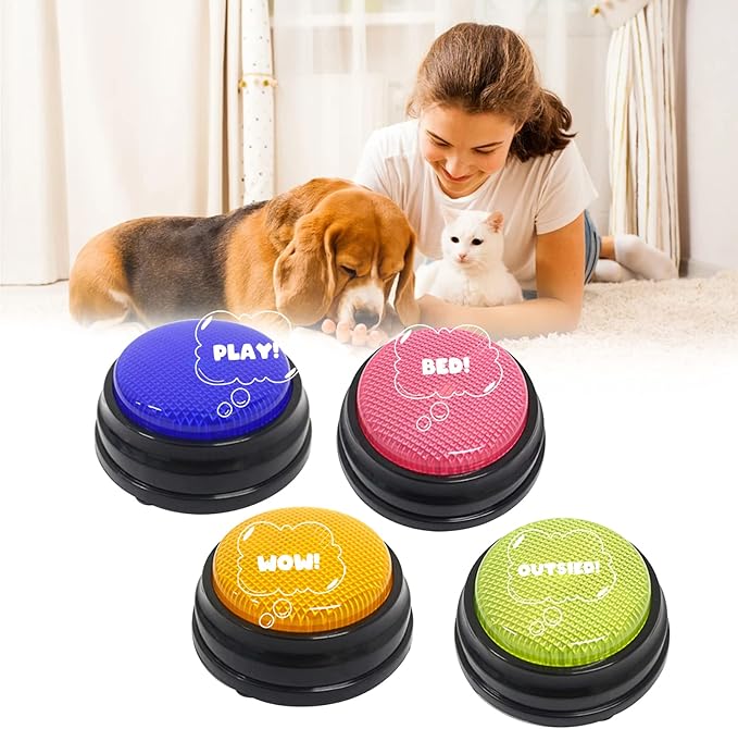 Recordable with LED Function Dog Buttons for Communication Multicolor Pet Set of 4 Talking Dog Buttons