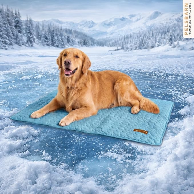 Pelsbarn Dog Cooling Mat- Ice Silk Summer Comfort, Self Cooling, Non-Slip Dog Pad, Durable & Washable, Mat for Extra Large Dogs 33 x 45, Support Shelter Dogs with Every Purchase (Blue)