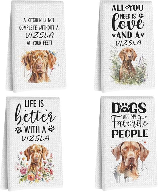 4Pcs Cute Vizsla Kitchen Towels 24x14 Inch, Vizsla Gifts for Woman Mom, Reusable Waffle Weave Microfiber Absorbent Hand Tea Dish Towels for Kitchen Bathroom Home Decor, Dog Lovers Gifts, Pet Owners