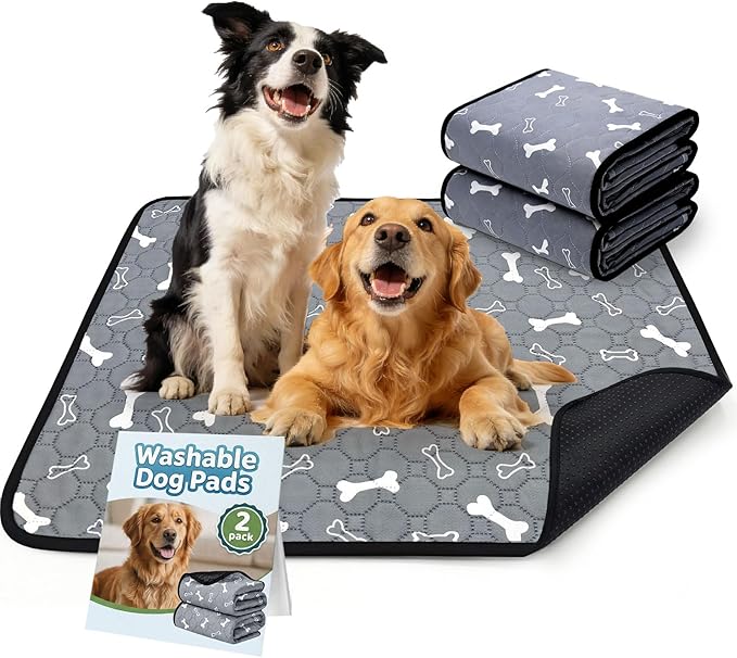 BAEJMJK Washable Dog Pee Pads 4-Layer Super Absorbent Puppy Training Pads Waterproof Non-Slip Leak-Proof Reusable Mats for Potty, Crate, Playpen & Travel(28"x40",Gray 2-Pack)