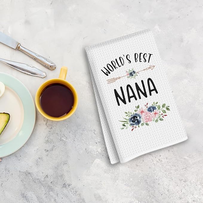 World’s Best Nana Gifts Kitchen Towels 24x14 Inch, Floral Waffle Absorbent Tea Dish Hand Towels, Reusable Dish Towel for Kitchen Bathroom Decor, Birthday Christmas Thanksgiving Gifts for Nana Grandma