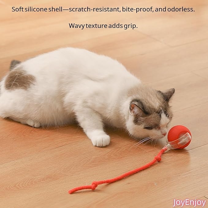 Interactive Cat Toy Ball Automatic Rolling Smart Cat Ball with Tail Motion Activated USB Rechargeable 3 Speed Modes Bird Chirping Durable Silicone Pet Toy for Indoor Cats Multiple Colors (Red)