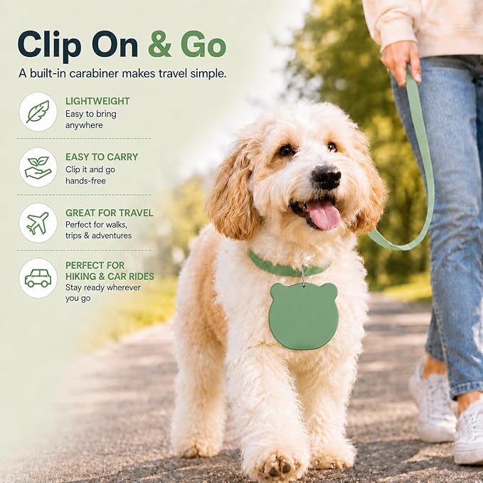 Collapsible Dog Bowls, 2-in-1 Silicone Pet Food and Water Bowl with Carabiner - Portable Double Compartment Travel Dish for Dogs, Ideal for Camping, Hiking, Car Rides, Puppy Essentials(Green)