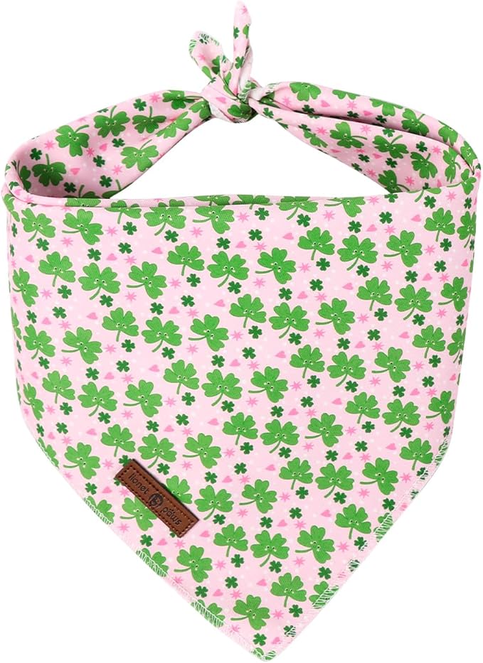 Lionet Paws St. Patrick's Day Dog Bandana Washable Cotton Pink Handkerchief Scarf Triangle Clover Bandana for Medium Large Dogs Girl Boy