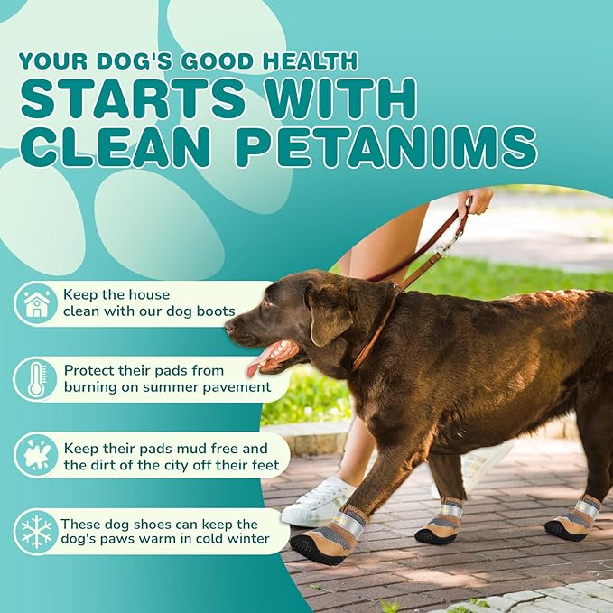 Petanims Dog Shoes for Large Dogs, Medium Dog Boots & Paw Protectors for Winter Snow, Breathable Dog Booties for Hot Pavement, Hardwood Floors Gray Size 5