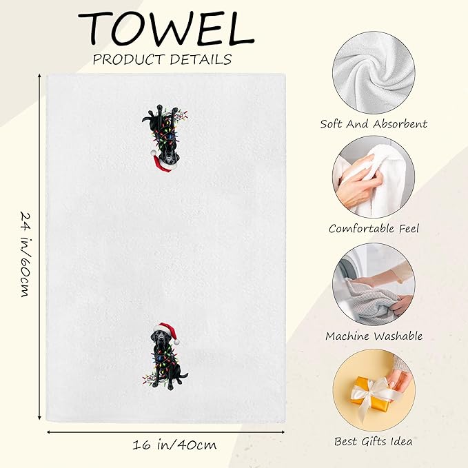 Labrador Retriever Kitchen Towels - Funny Dog Christmas Decor, Black Labrador Retriever Lovers Gifts, Halloween Dog Hand Towels Dishcloth for Kitchen Bathroom Decorative, 16x24