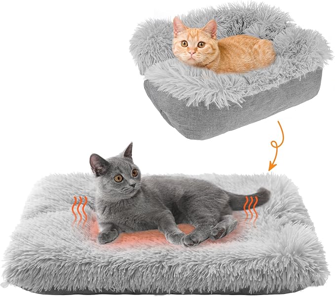 SCENEREAL Self Warming Cat Bed Self Heating Cat Dog Mat, 2 in 1 Soft Plush Washable Pet Pad for Indoor Outdoor, 28" x 24"