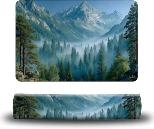 Dog Food Mat, 19.6" x 23.6" Absorbent Pet Feeding Mat for Food and Water, Waterproof Diatom Mud Pet Placemat with Non-Slip Rubber Backing, Cat Bowl Mat for Floors - Green Forest Mountains