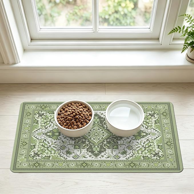 Pet Feeding Mat for Floors Waterproof Dog Mat for Food and Water Absorbent Quick Dry Non Slip mat for Cat Bowls
