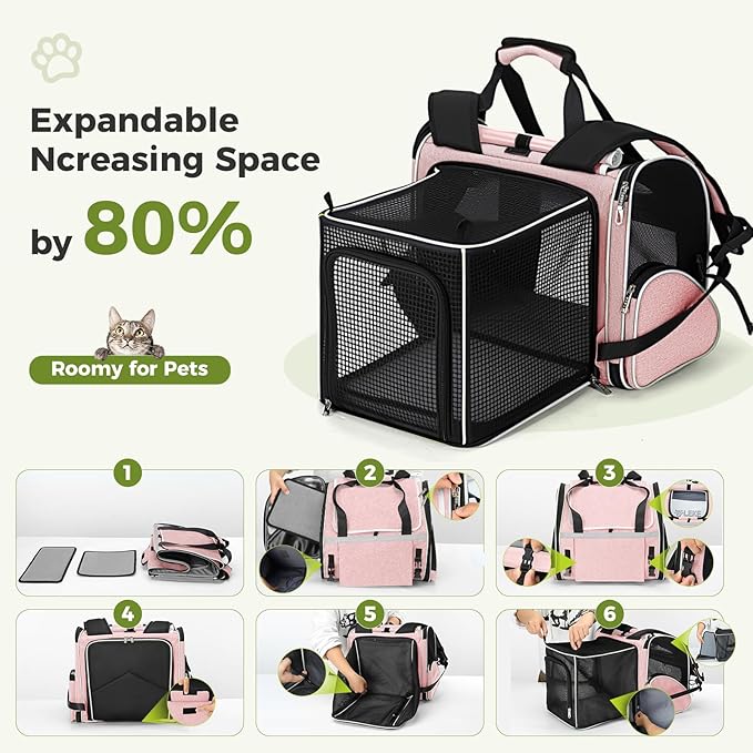 Lekereise Widened Pet Backpack Travel, Wide Pet Carrier Backpack for Cats and Small Dogs up to 18 lbs, Breathable Mesh Backpack Carrier with Sun Shade, Safety Leash, Hand Carry for Travel Vet Car