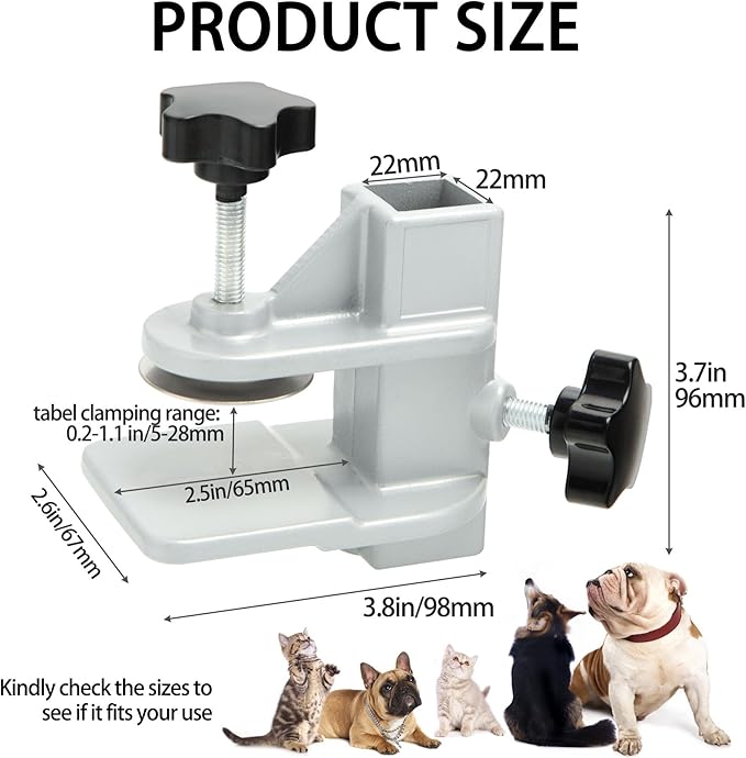 Pet Grooming Table Arms Clamp Metal, Heavy Duty Aluminium Alloy Dog Cat Hair Cut Holder Accessories Fixture Fixation (Inner Dia 22 * 22mm)