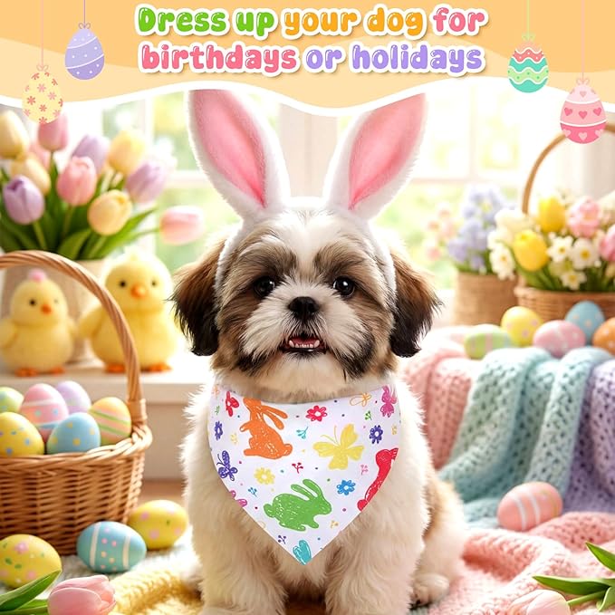 Youyole 120 Pcs Dog Bandana Bulks Bunny Dog Bandanas Rabbit Egg Pet Scarf Soft Cat Triangle Scarfs Pet Bandana Bibs for Small and Medium Breed