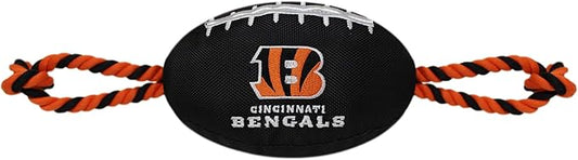 Pets First NFL Cincinnati Bengals Dental Dog TUG Toy with Squeaker. Tough PET Toy for Healthy Fun, Teething, & Cleaning Pet's Teeth & Gum, Team Color