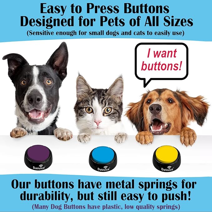 DaVoice Dog Buttons for Communication, Recordable Button for a Cat Dog Talking Button Set, Dog Communication Buttons, Dog Command Buttons Pet Buttons for Talking Speaking Push Buttons to Talk (Gray)