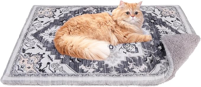 PUPTECK Reversible Cat Dog Bed Indoor Outdoor for Small Pets, Soft Warm Cat Bed Mat Washable Crate Pad Plush Blanket Cushion for Kennel Cage, Grey, 22"x13"