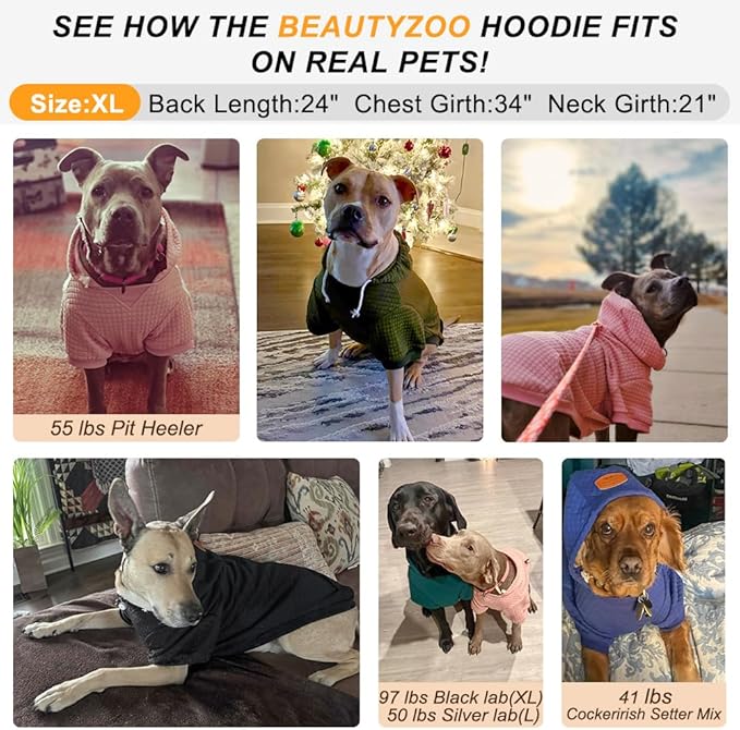 BEAUTYZOO Medium Dog Hoodie Sweater with Pockets, Dog Clothes for Small Medium Dogs Boy Girl, Waffle-Like Laminated Cotton Pet Coats with Hat and Leash Hole, Blue XL
