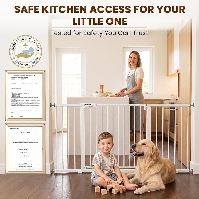 Mumeasy Extra Wide Large Baby Gate for Doorways, 36-66" Walk Through Wide Long Dog Gate for Door & Stair, Auto Close Dual Swing Pressure Mounted Child Safety Gate for Toddlers, Puppies & Pets, White