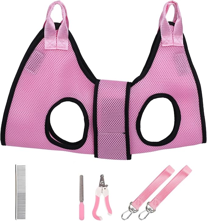 Dog Grooming Hammock, Helpful Hammock for Nail Trim, Restraint Sling for Nail Clipping, Grooming Hammock for Dog Pet to Nail Trimming (Pink, S)