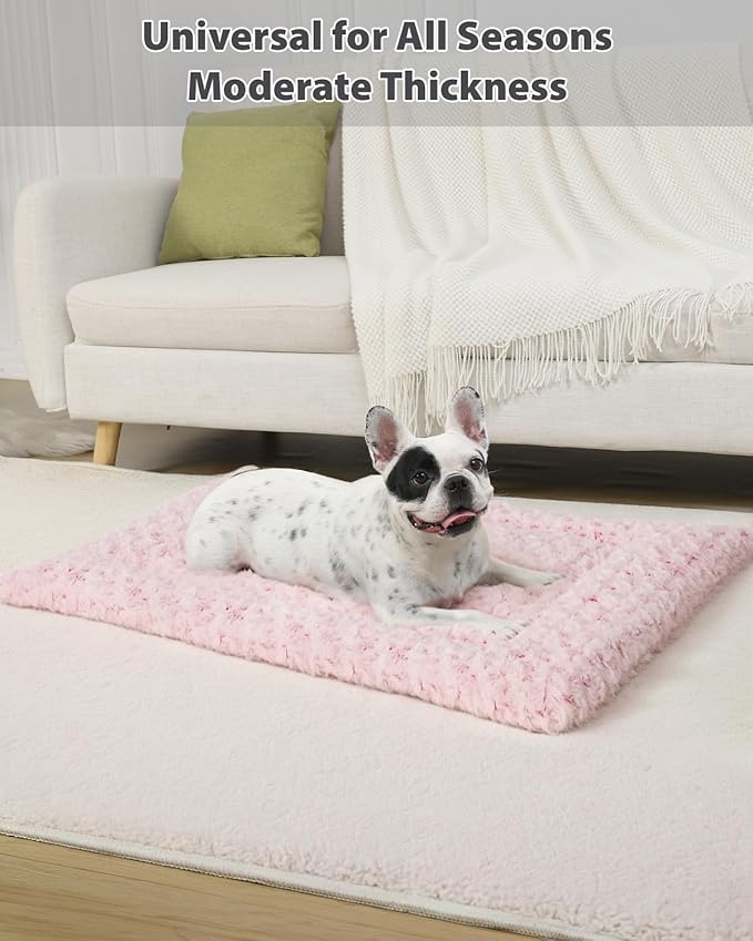 Washable Dog Bed Reversible Dog Beds for Crate Soft Fluffy Kennel Pad Anti-Slip Pet Sleeping Mat for Large Jumbo Medium Small Dogs (Pink, 48.00" x 30.00" x 1.50")