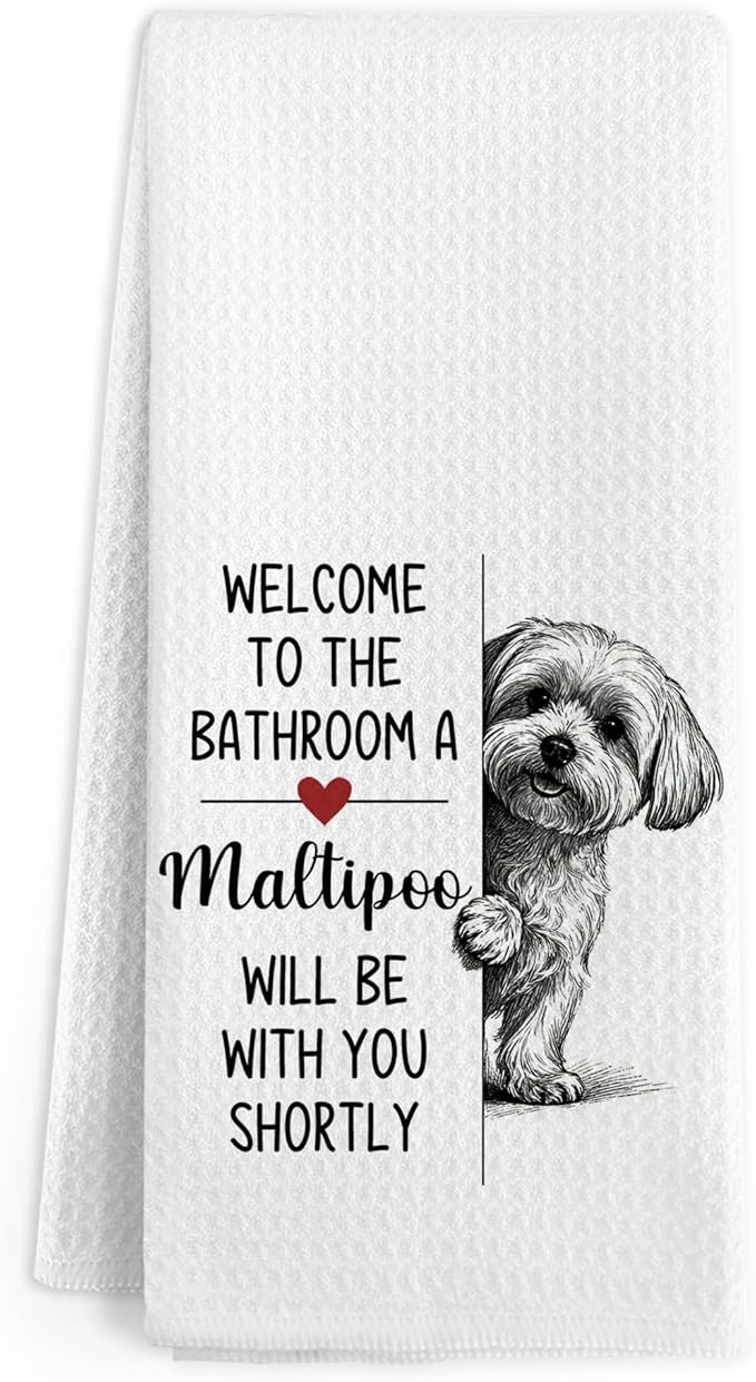 Funny Maltipoo Dog Hand Towels for Bathroom Decor, A Maltipoo Will Be You Shortly Hand Towels, Dogs Themed Decorative Dish Tea Towel for Kitchen Bathroom, Gifts for Dog Lovers Owners, 16x24 in