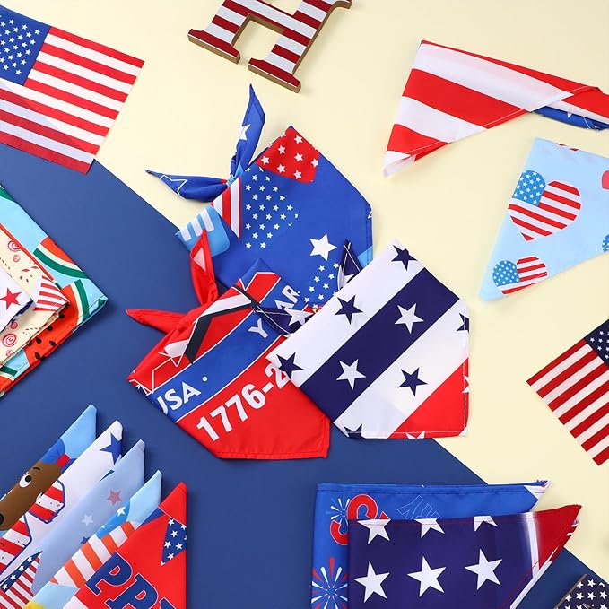 Huhumy 50 Pcs 4th of July Dog Bandanas 250th Anniversary Pet Bandanas Bulk Independence Day Triangle Pet Bibs Scarf for Medium Large Dog 4th of July 250th Festival Costume