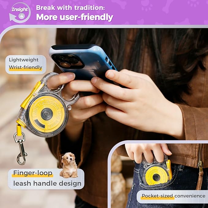 10ft Retractable Dog Leash for Small Dogs, Puppies and Cats, 360° Tangle-Free Walking Leash, One-Handed Brake, Compact Portable for Pets of Small Size