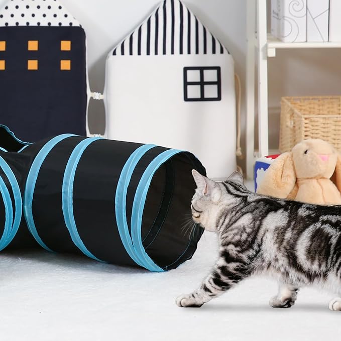 Pet Cat Tunnel, T-3 Way Tunnels for Indoor Cats, Collapsible Pet Tunnel for Kitten, Puppy, Rabbit, 25cm-Wide Tunnels, Durable & Breathable, with Peek Hole Toy Ball