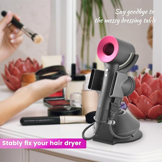 Hair Dryer Holder Stand Compatible with Dyson, Magnetic Stand with Power Plug Cable Organizer, Countertop Blow Dryer,Diffuser and Nozzles Bracket- Rust Resistant Organizer for Bedroom Washroom and Bathroom