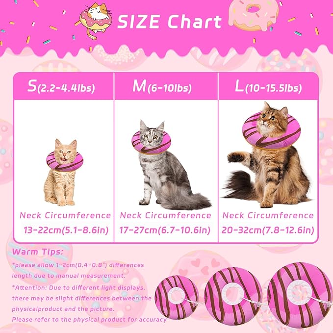 Seyezo Cat Cone Collar Soft, Adjustable Cat Recovery Collars Kitten Cones to Stop Licking, Cute Donut E Collar After Surgery, Anti-Lick Recovery Elizabethan Collar for Kittens (Pink, Medium)