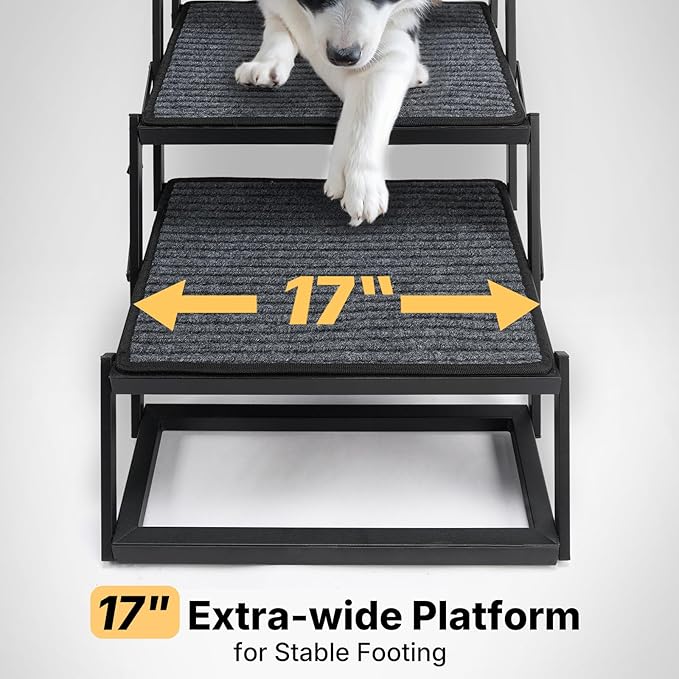 Veehoo Foldable Dog Steps for Car Truck, 5 Steps Collapsible Dog Stairs for Car Large Dogs 17" Wide, Heavy Duty Outdoor Pet Ramp Ladder Portable with Non Slip Surface for Dogs, Support up to 200 lbs