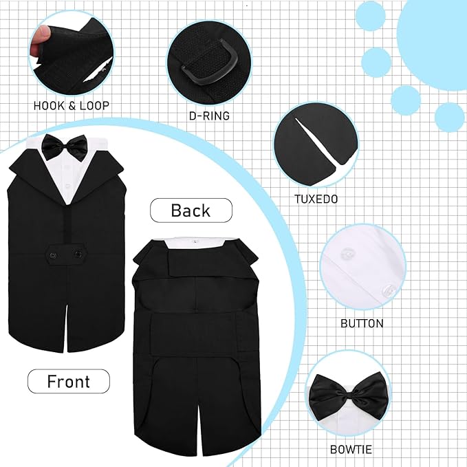 DORA BRIDAL Dog Tuxedo for Large Dogs, Dog Suit and Bowtie, Formal Dogs Wedding Outfit, Pet Tuxedo and Bandana Set Valentines Birthday Christmas Party Costumes for Labrador,Golden Retriever, Black, XL