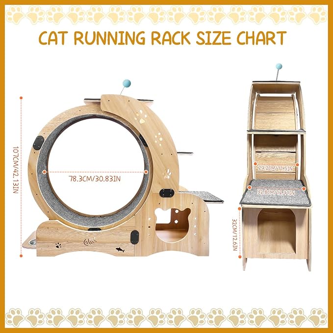 Cat Wheel, 4-in-1 Cat Exercise Wheel, Upgraded Cat Treadmill Wheel Exerciser for Indoor Cats, Large Cat Treadmill Running Wheel with Silent Wheel, Cat Walking Wheel Cat Furniture Cat Toys