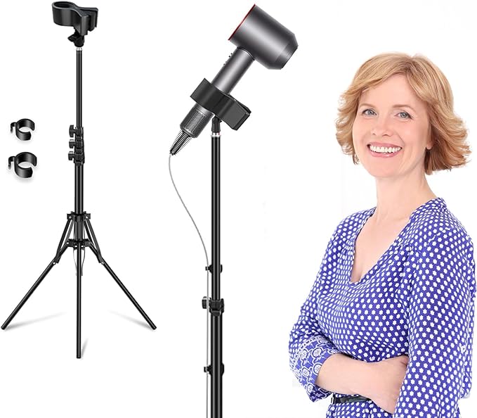 Purple River Hair Dryer Stand 20" to 63" Adjustable Blow Dryer Holder with Tripod and Universal Clip, Easy to Use, Hands Free Relieve Wrist Pain, Shoulder Periarthritis etc (Black)