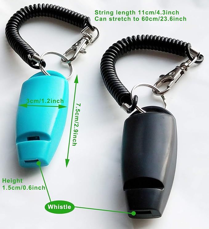 Pet Training Clicker Whistle with Wrist Strap - Dog Training Clickers (Black + Blue)