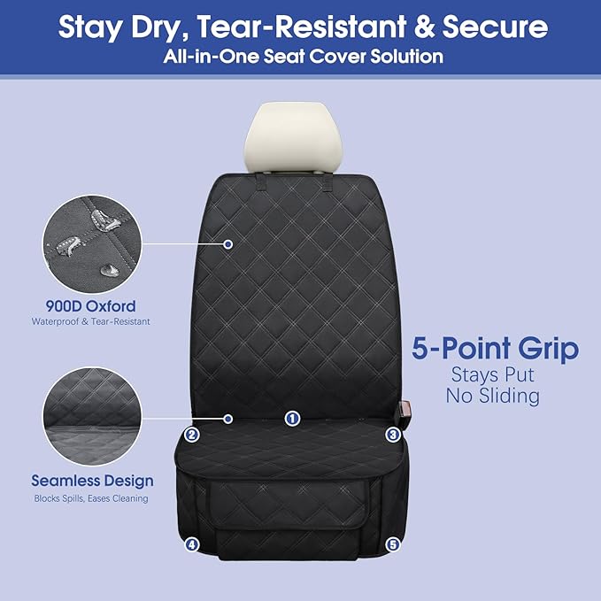 ALLANSING Front Seat Cover for Dogs with Side Flaps, Heavy Duty 900D Waterproof Seat Protector, Protects from Dirt & Scratches, for Pets & Daily Use, Fits Cars SUV Trucks Minivans (1-Pack)
