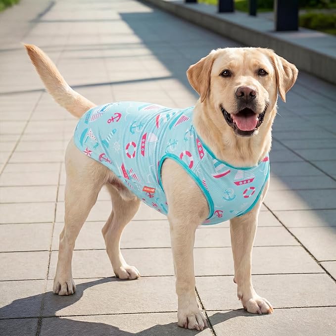 KYEESE 2Pack Dog Cooling Shirt, Breathable Dog Shirt for Medium Large Dogs, Sun Protection Dogs Cooling Vest Tank Top, Lightweight Soft Sleeveless Summer Pet Clothes, Blue+Grey, 3XL