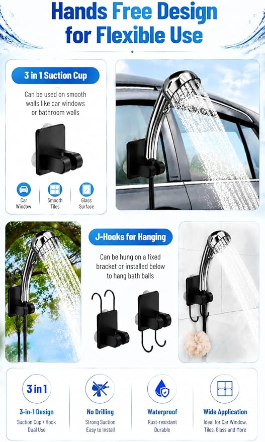 LIBERRWAY Portable Shower for Camping, 8000mAh Rechargeable Camping Shower Pump with LED Display&Ambient Light, 5 Pressure Modes, IPX8 Waterproof, Outdoor Shower Kit for Hiking,Travel, Car, Pet