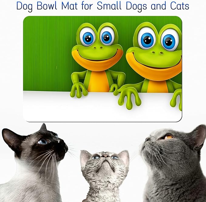 Dog Food Mat, 15.7" x 23.6" Absorbent Pet Feeding Mat for Food and Water, Waterproof Diatom Mud Pet Placemat with Non-Slip Rubber Backing, Easy Clean Cat Bowl Mat for Floors - Green Frog