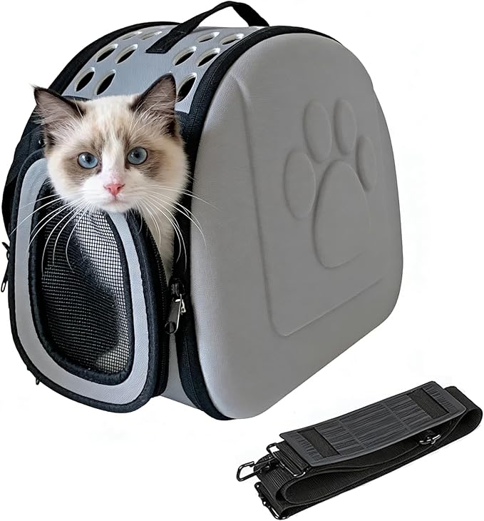 Cats Carrier for Cats & Small Dogs, Puppy,Up to 18lbs, Soft Pet Carrier Backpack with Mesh Windows, Ventilated Handbag for Travel/Hiking/Camping/Bag, Portable Crate (Gray)
