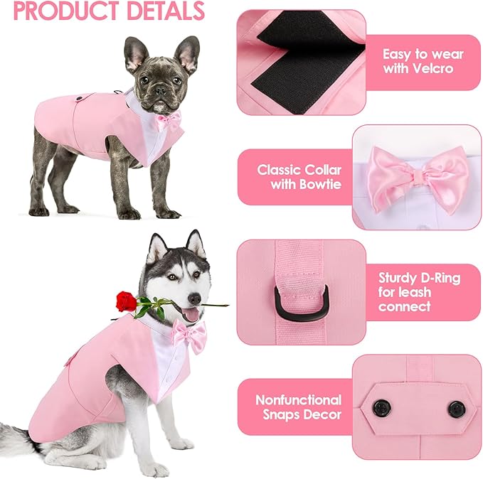 AOFITEE Dog Tuxedo for Large Dogs, Formal Dog Suit and Tie, Gentle Dogs Wedding Party Suit Bow Tie Shirt, Pet Wedding Outfit with Detachable Bowtie Collar for Christmas Halloween Dress Up